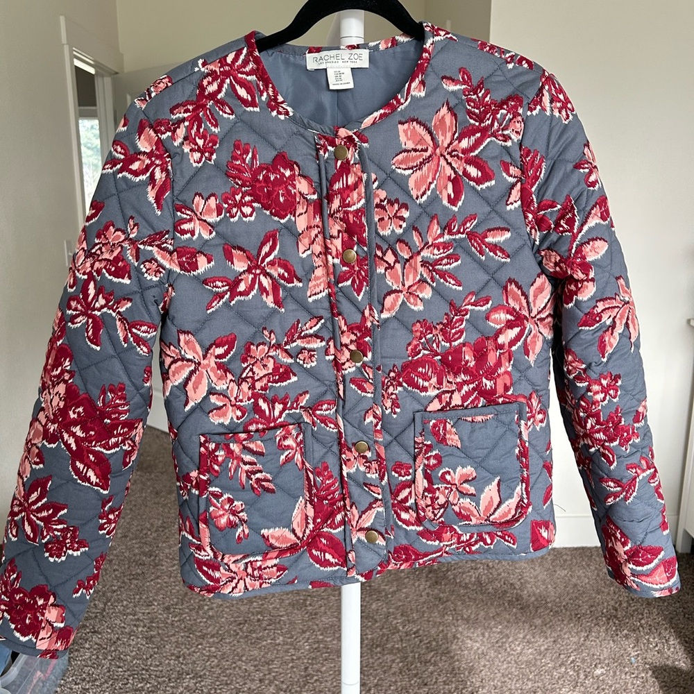 Rachel Zoe Red and Gray Floral Puffer Jacket